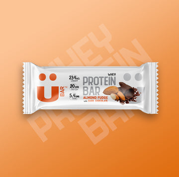Almond Fudge with Dark Chocolate - Ubar -  20 Grams Protein in each 60 Grams Bar (Pack of 6, 360gm)